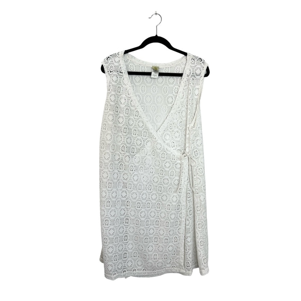 Islander white mesh crochet wrap swim cover up dress XL